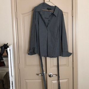 Hidden button black and white checkered shirt